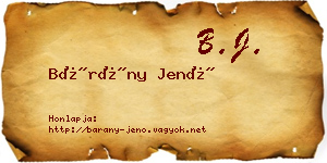 Bárány Jenő névjegykártya